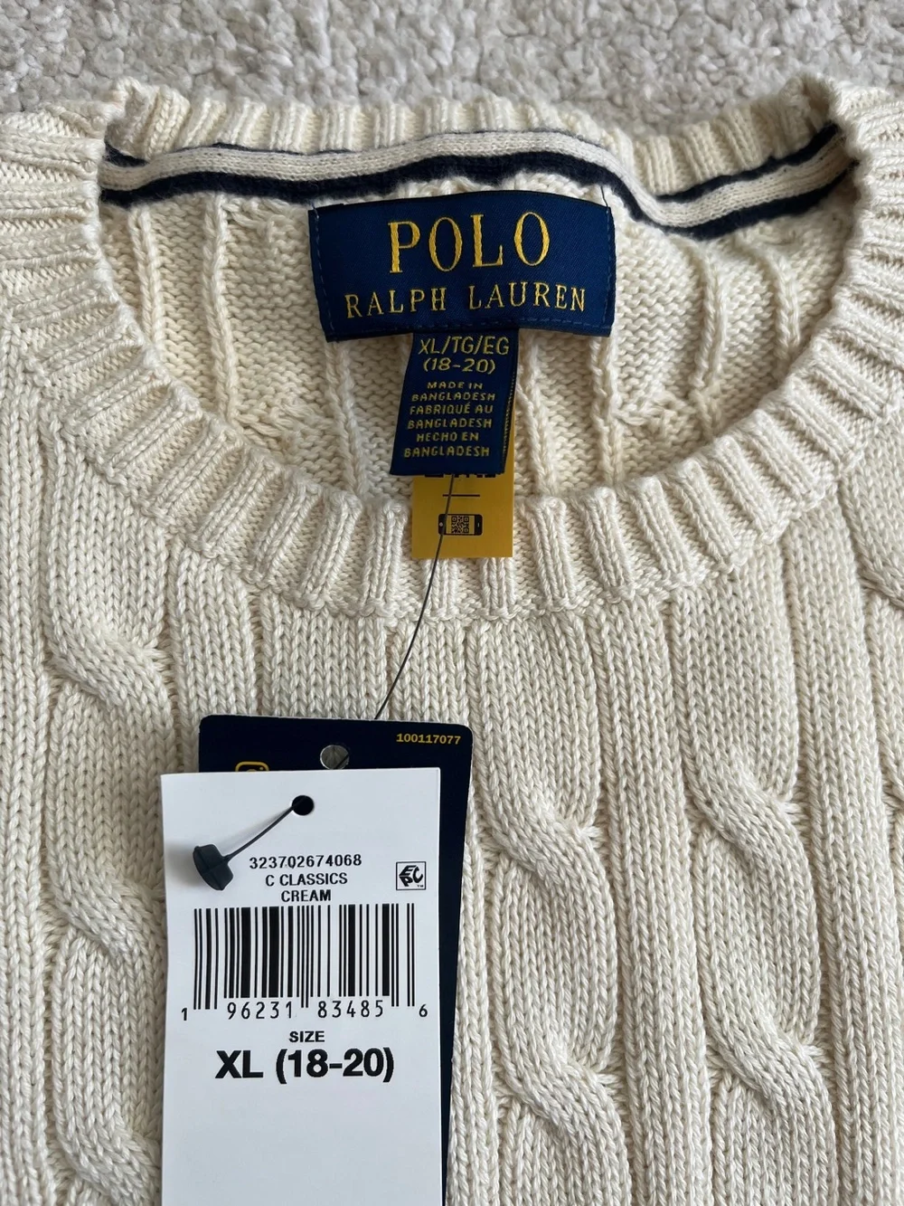 Polo by Ralph Lauren boy’s XL,Cream Cable Knit Sweater